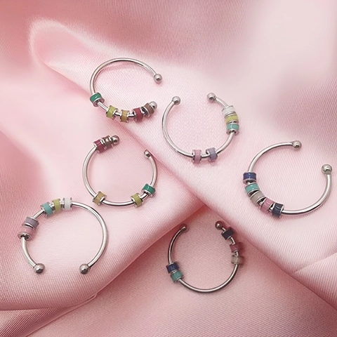 Enamel Spinner Ring Stainless Steel Anxiety Relief Fidget Adjustable Open Band Colorful Beads For Women