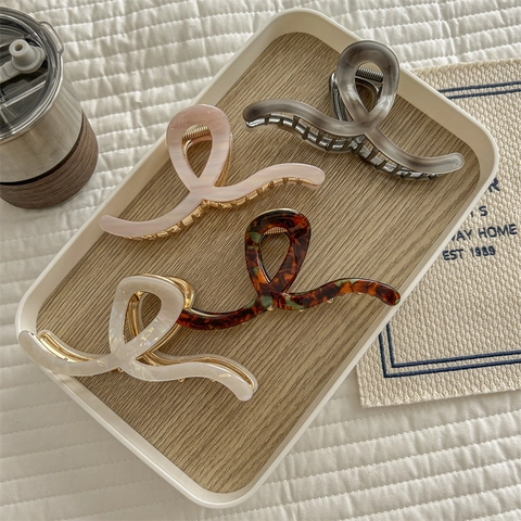 Grandi Fermagli Per Capelli In Acetato E Metallo Pinza Squalo Tenuta Forte Design Ondulato Retrò Francese Elegante Per Donne Ragazze