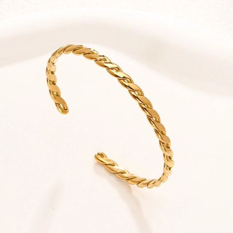Minimalist Stainless Steel Twist Braid C-Shaped Open Bracelet Adjustable Vintage Gold Steel Cuff Bangle For Women Fashion Jewelry