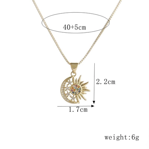 Collana Pendente Sole E Luna Rame Zircone Colorato Stella Gioielli Per Donne Uomini