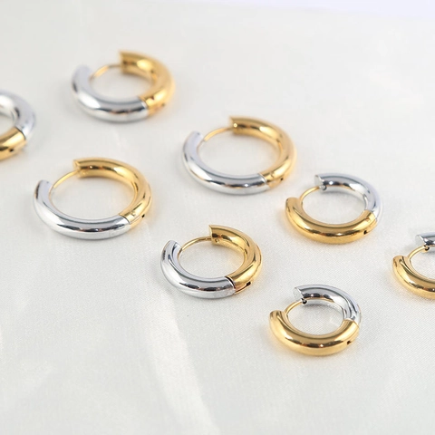Hoop Ohrringe Edelstahl Bi-Color Gold Silber Rund Geometrisch Mode Retro Schmuck Für Damen Herren