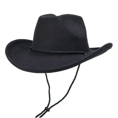 Westerse Cowboyhoed Brede Rand Wolvilt Retro Britse Stijl Fedora Voor Mannen Vrouwen Verstelbaar Windtouw Vintage