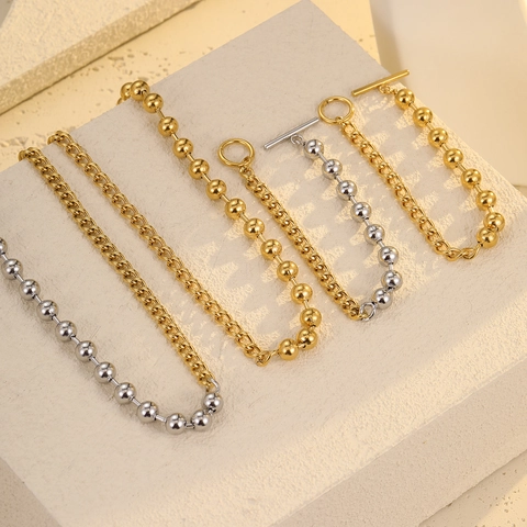 Gioielli Di Moda Acciaio Inossidabile Placcato Oro 18K Chiusura OT Catena A Sfere E Maglie Collana Bracciale Per Donna