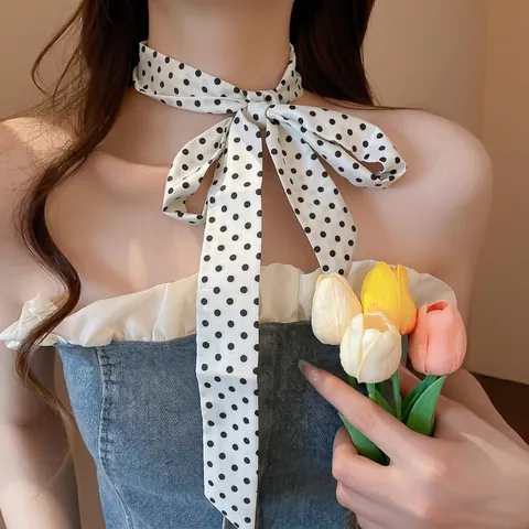 Sciarpa Sottile Con Stampa A Pois E Paisley Per Donna Cravatta In Satin Tipo Raso Nastro Per Capelli Decorazione Borsa Stile Francese Vintage