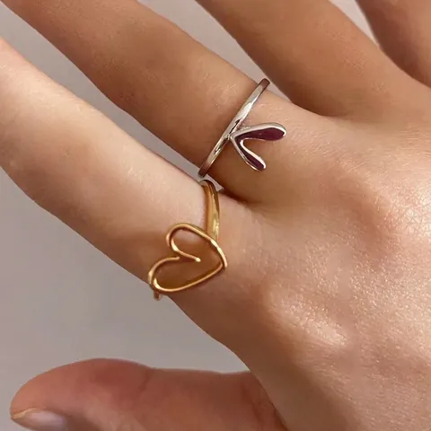 Anelli Cuore Oro E Argento Bicolore Minimalista Irregolare Regolabile Lega Gioielli Per Donne