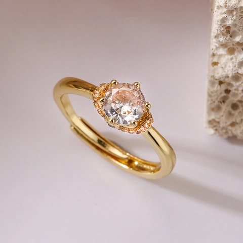 Elegant Open Adjustable Copper Ring Gold Plated Zircon Micro-set Simple Minimalist Jewelry Accessories For Women