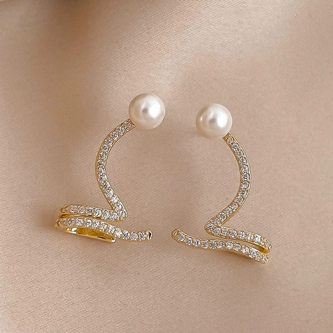 Schlangenförmige Ear Cuff Ohrstecker Mit Künstliche Perle Rhinsten Kupfer Und 925 Sterling Silber Ohrringpfosten Für Damen