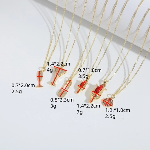 Collar con Colgante de Cobre y Circonia para Mujer Chapado en Oro Copa de Vino Rosa Labios Alfiler de Gancho Joyería