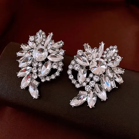 Orecchini Fiori Lega Strass Con Perno In Argento Sterling 925 Gioielli Geometrici Lusso Retrò