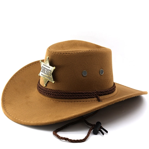 Western Cowboy Hat Felt Sheriff Star Badge Braided Rope Adjustable Strap Wide Brim Costume Party For Women Men