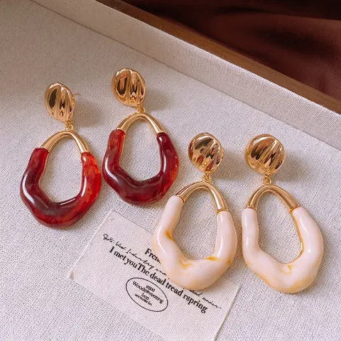 Boucles D'oreilles Pendantes Ovales Irrégulières En Résine Avec Tige En Argent Bijoux En Alliage Texturé Pour Femmes