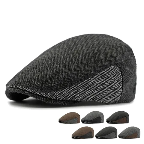 Herringbone Flat Cap Polyester British Retro Patchwork Ivy Newsboy Hat For Men Women Breathable Vintage Style