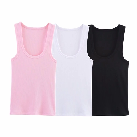 Women's Casual Ribbed Knit Tank Top Slim Fit Solid Color Round Neck Sleeveless Cami Basic Summer Top For Ladies