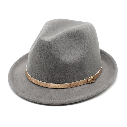 Fedora Hat Woolen Felt Wide Brim Vintage Jazz Elegant Gold Buckle Belt Warm Winter Unisex