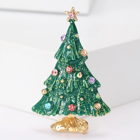 Prachtige Emaille Kerstboom Broche Veelkleurige Strass Ingelegde Legering Borstspeld Voor Vrouwen Mannen Festival Kleding Sieraden Cadeau