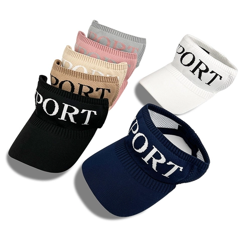 Women Knitted Sun Visor Empty Top Hat Sport Letter UV Protection Breathable Summer Outdoor Hat For Beach Travel Sporty Headwear
