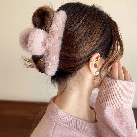 Molletta Per Capelli In Peluche Con Künstliche Perle Artificiali Pelliccia Sintetica Accessori Per Capelli Retro Inverno Per Donne