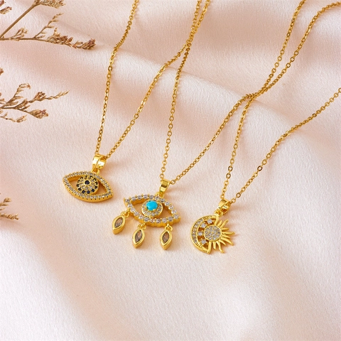 Collana Pendente Malocchio Boho Donna Sole Luna Gioielli Vintage Catena in Acciaio al Titanio Oro Argento Zirconia