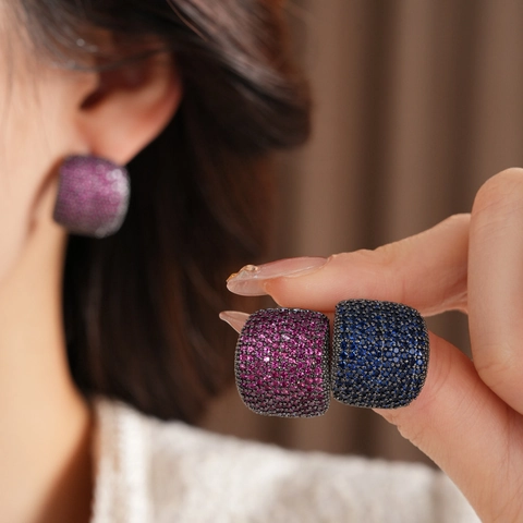 Retro Vintage Stud Earrings Pave Zircon Copper Jewelry With Silver Earring Post Water Drop Square Shape Luxury For Women