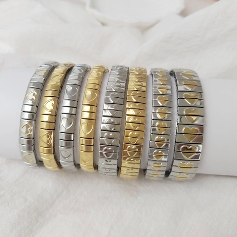 Bracciale Charms Italiano In Acciaio Inossidabile Elastico Modulare Oro Argento Bicolore Cuore Stella Farfalla Gioielli Donne