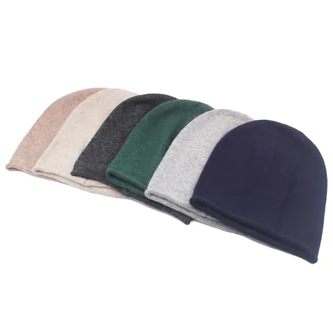 Gorro De Punto Mujer Invierno Cálido Mezcla Pelo De Conejo Acrílico Borde Enrollado Casquete Cortaviento Color Sólido