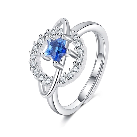 Planeet Ster Open Ring Voor Vrouwen Koper Verzilverd Blauw Strass Verstelbare Saturnus Ring Minimalistische Sieraden Cadeau