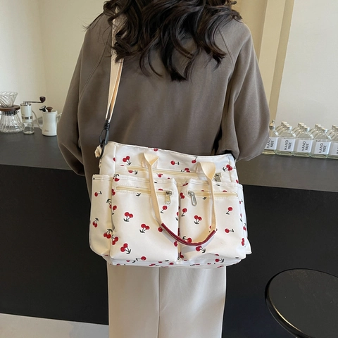 Kirschdruck Nylon Umhängetasche Tote Tasche Mehrere Taschen Große Kapazität Lässige Damenhandtasche