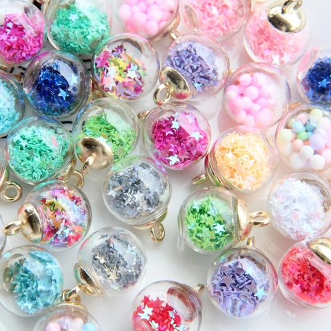 Rundes Glaskugel Anhänger Mit Stern Pailletten Treibsand Glitzer Legierung Kappe Charms Für DIY Schmuckherstellung Halsketten Ohrringe