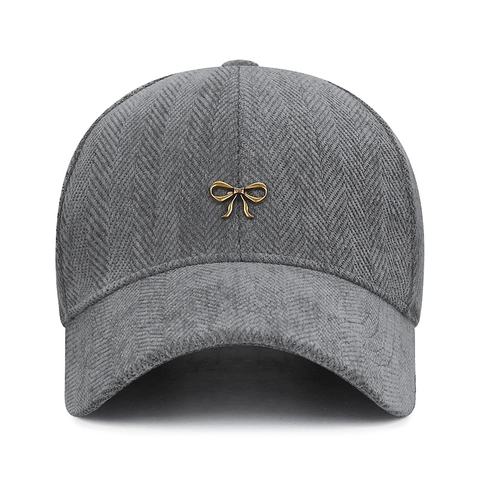 Casquette De Baseball Pour Femmes Avec Nœud En Métal Motif À Chevrons Style Coréen Élégant Rétro Chic Réglable À Toit Rigide