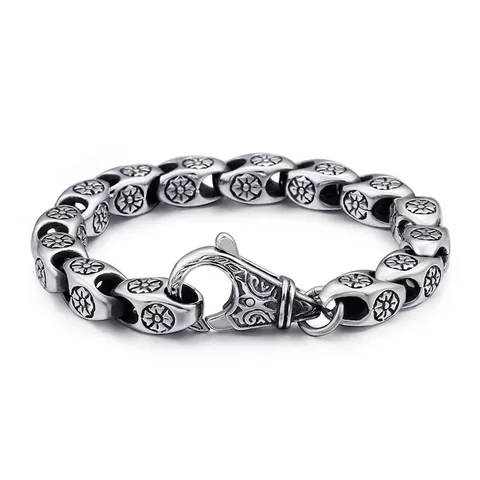 Bracciale In Acciaio Inossidabile 316L Punk Vintage Uomo Motivo Floreale Traforato Gioielli Gotici Spessi