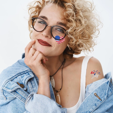 Patriotic USA Flag Temporary Tattoo Stickers Waterproof Red White Blue 4th Of July Independence Day Party Facial Body Decor
