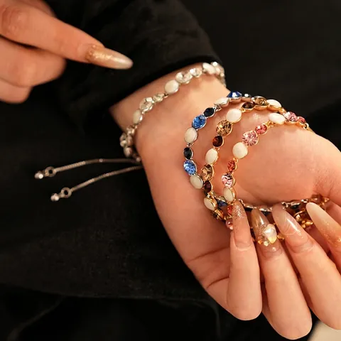Bracelet Ajustable À Coulisse En Alliage Avec Strass Et Imitation Künstliche Perle Pour Femme Bijou Élégant