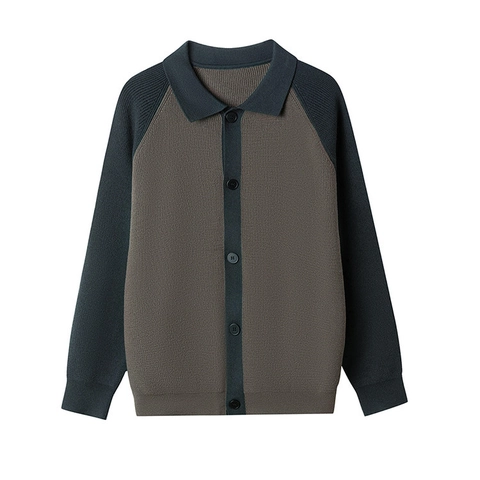 Gebreid Vest Voor Heren Color Block Raglanmouwen Knoopsluiting Reverskraag Wolmix Casual Losse Pasvorm Tops
