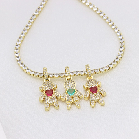 Herz Zirkonia Teddybär Anhänger Halskette Vergoldet Kupfer Bunter Edelstein Figur Puppe Schmuck Für Frauen