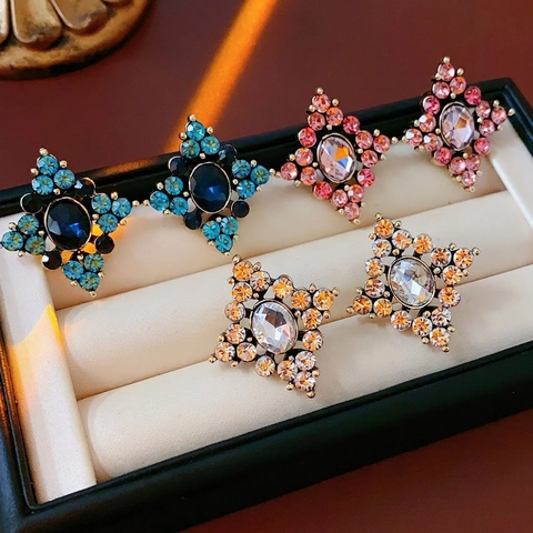 Orecchini A Rombo Di Lusso Vintage In Lega Con Strass E Perno In Argento Stile Palazzo Geometrico Per Donna