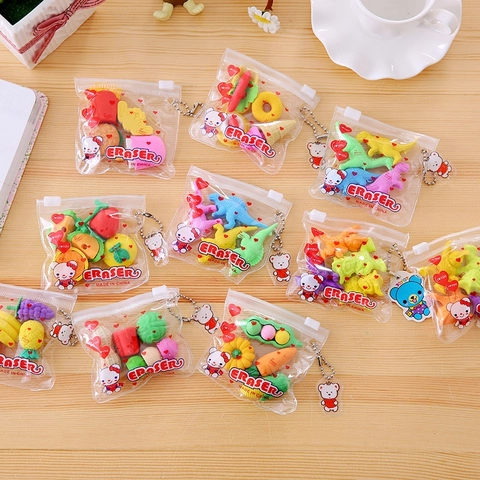 Novelty Cartoon Erasers TPR Plastic Fruit Food Dinosaur Shapes For School Kids Students Rewards Stationery Gift