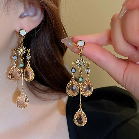 Pendientes De Borla Vintage Con Poste De Plata De Ley 925 Aleación Cristal Gota De Agua Estilo Palacio Para Mujeres