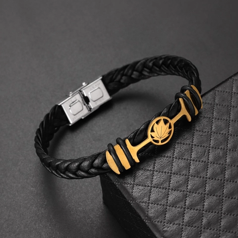 Pulsera De Cuero Trenzado Para Hombre Con Dijes De Acero Inoxidable Joyería Punk Vintage Varios Patrones