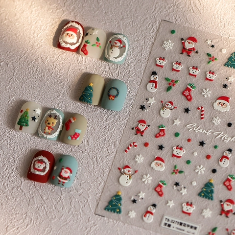 Adesivi Unghie Natale 3D Rilievo Goffrato Babbo Natale Fiocchi Di Neve Motivi Per Decorazione Unghie DIY
