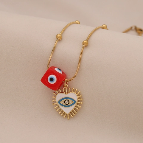 Evil Eye Hanger Ketting Roestvrij Staal Koper Chili Lip Hart Bedeltjes Vintage Boho Mode Sieraden Voor Vrouwen