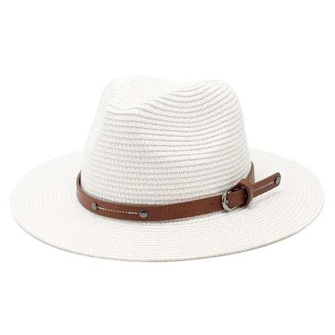 Fedora Straw Hat Paper Woven Wide Brim With Leather Belt Buckle Summer Beach Sunshade For Men Women Vintage Jazz