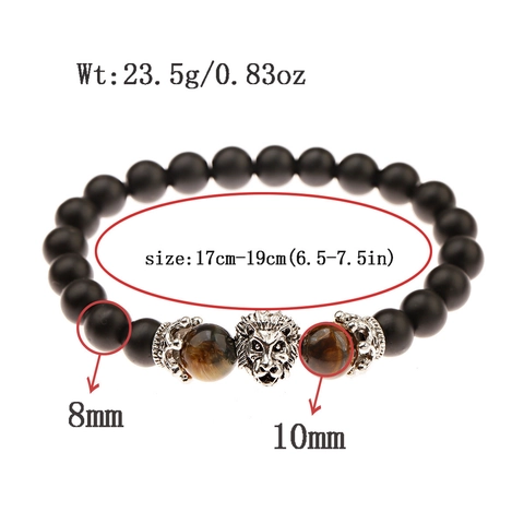 Lion Head Tiger Eye Stone Bracelet Matte Black Beads Elastic Rope Fashion Punk Jewelry Gift For Men Unisex