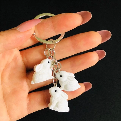 Portachiavi Coniglio Cartone Animato Carino Resina Pendente Animale Texture Pelliccia Anello Metallo Accessorio Borsa Kawaii