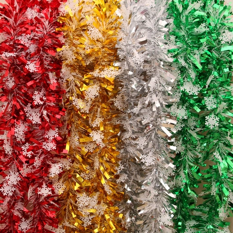 Guirlande De Noël En Tinsel Métallique Brillant Avec Flocons De Neige Pour Décoration De Sapin Maison Fête