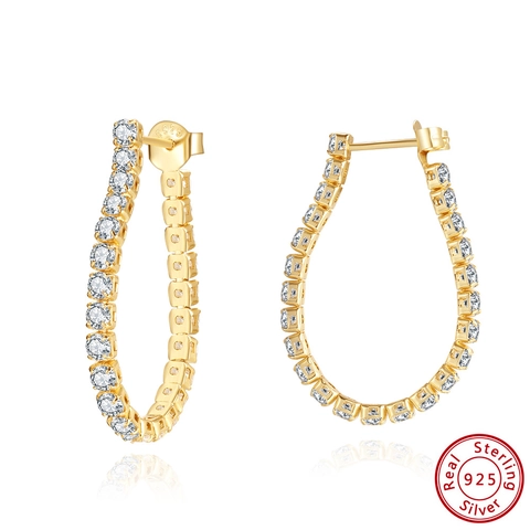 Pendientes de Aro Redondos de Plata de Ley 925 Con Diamantes de Imitación Geométricos Personalizados Joyería para Mujer