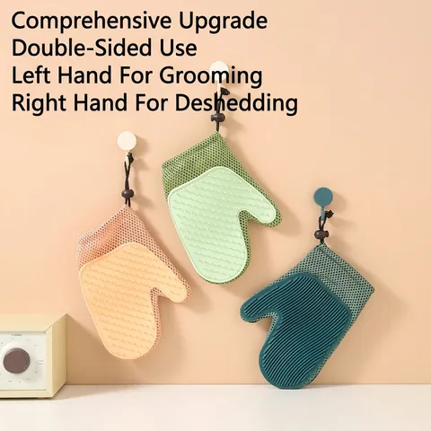 Pet Grooming Glove Double Sided Silicone Mesh Deshedding Brush For Cats Dogs Bathing Massaging Hair Remover For Furniture