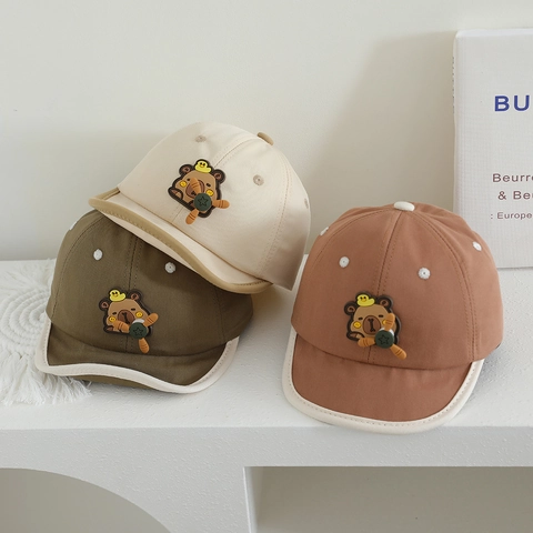 Cute Capybara Bear Peaked Cap With Rotating Windmill Propeller Cotton Blend Soft Brim Sun Hat For Baby Toddler Boys Girls