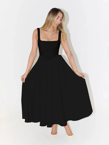 Vestido Maxi Elegante Francés Con Cuello Cuadrado Sin Mangas Cintura Alta Color Sólido Falda Grande Vacaciones Fiesta Retro Poliéster
