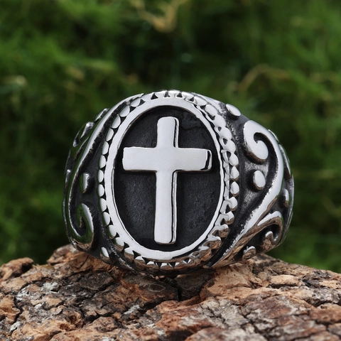 Anello Croce Retrò Acciaio Inossidabile Stile Gothic Punk Rilievo Gioielli Vintage Per Uomini