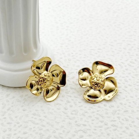 Flower Stud Earrings Stainless Steel Gold Plated With Artificial Pearl Rhinestone Elegant Floral Jewelry For Women